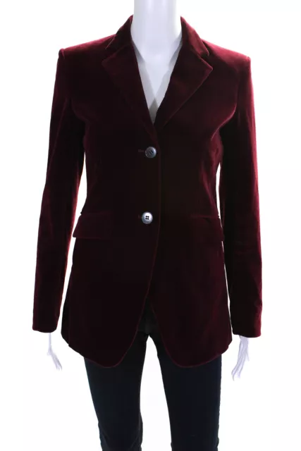 Theory Women's Long Sleeves Lined Line Two Button Velvet Blazer Burgundy Size 0