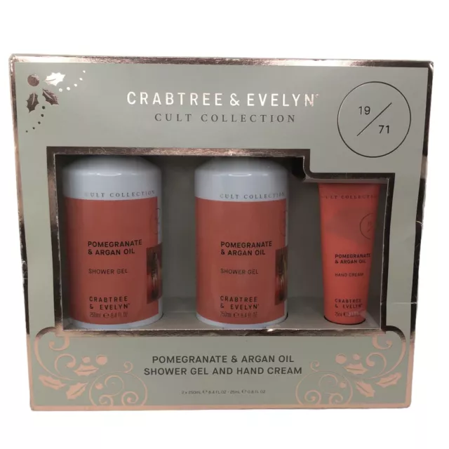 NEW Crabtree & Evelyn Pomegranate & Argon Oil Shower Gel (2) and Hand Cream Set