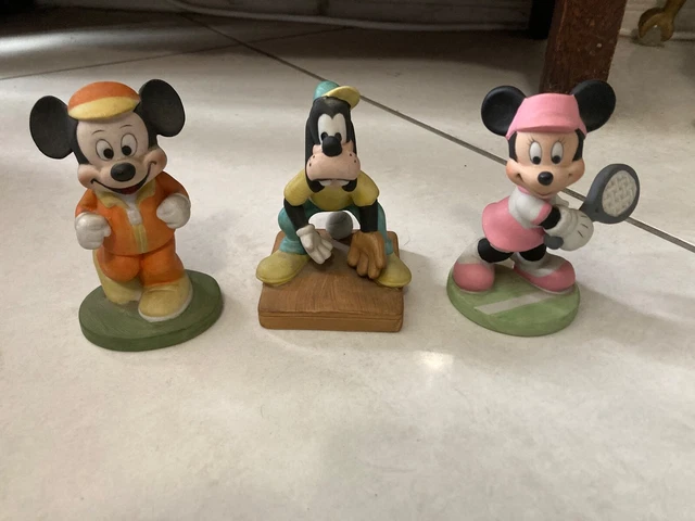 Lot 3 Disney Gift-ware Porcelain Sport Figurines Goofy Ball Mickey Minnie Tennis