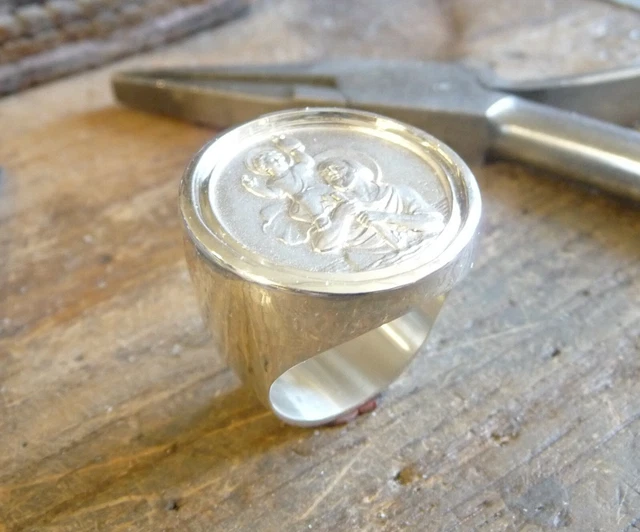 Chevalière Argent Massif Saint Christophe - Modèle Rond - Neuf Avec Boîte