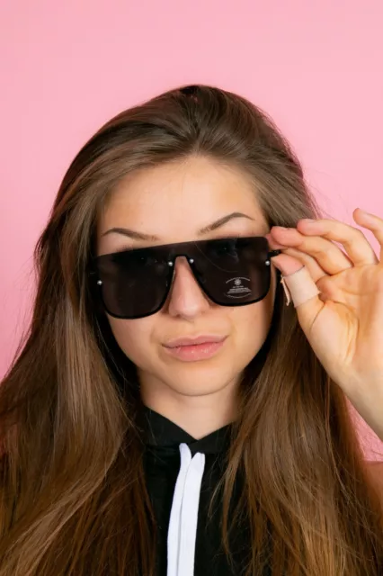 Rimless flat top black pilot sunglasses - unisex sunglasses summer festival wear