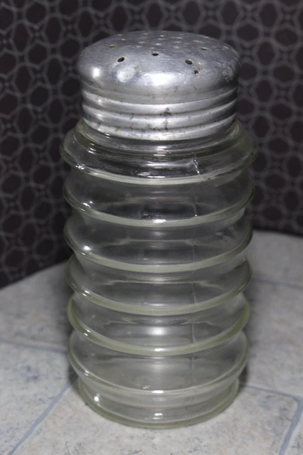 Original Vintage Sellers Hoosier Glass Ribbed Jar Kitchen Cabinet Shaker Lid 4
