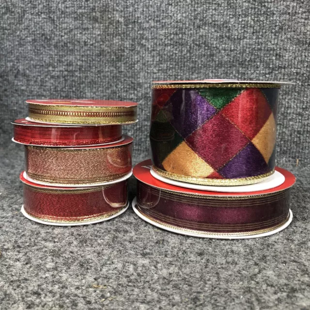 Lote de 6 carretes de cinta de Navidad vintage (1) 2 1/2"" (3) 7/8"" (2) 3/8"" nuevos