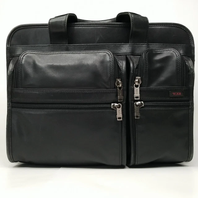 Tumi 96031D4 Alpha Expandable Briefcase Black Leather Bag READ Description