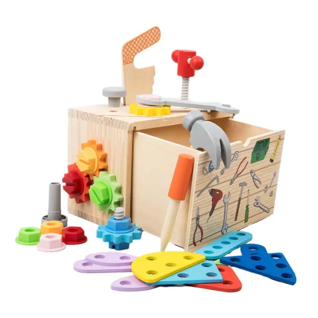 Wooden Toolbox Toy DIY Pretend Play Construction Toy for New Year Girls Boys