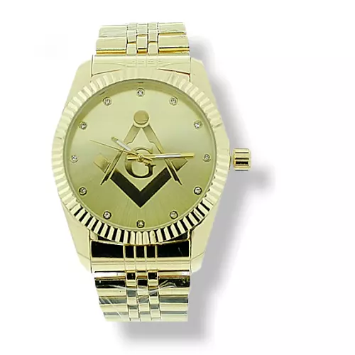 Masonic Watch - Freemason 44mm Watch - Masonic Compass Mason Watch - Gold
