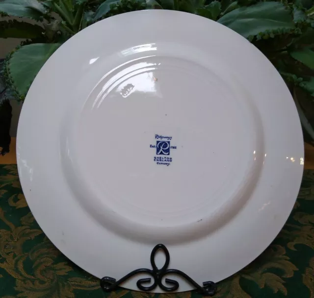 (1) vintage Ridgway England  10" Dinner Plate, Blue "Conway" est. 1782 3