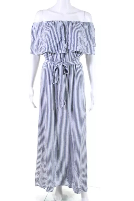 Alice + Olivia Womens Off Shoulder Striped Midi Dress Blue White Size 4