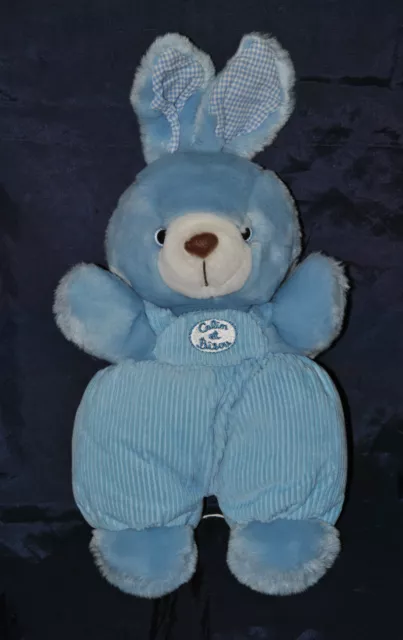 Peluche Doudou Lapin SILVERTOYS "Calin et Bisou" Bleu Hochet 27/35 Cm TTBE