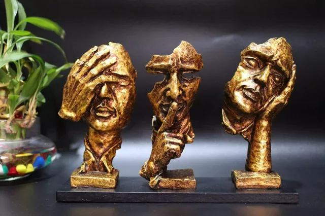 Fait à la Main Trois Moderne Pensée Human Visage Statue Bureau Table Décor