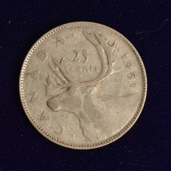 Canada Silver 25 Cent - 1951 - Average Circulated coin for your collection.