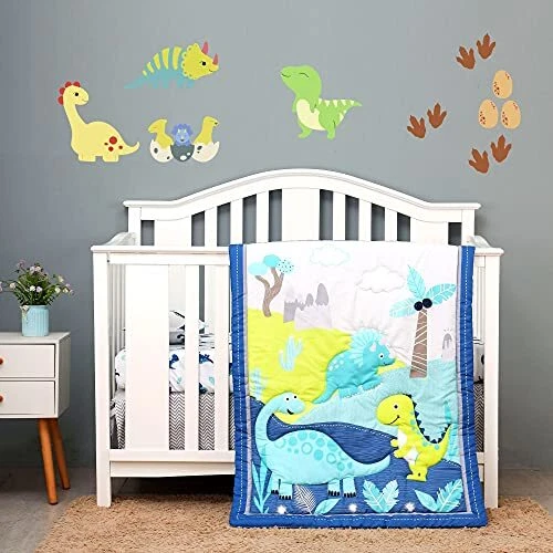 4 Pieces Cartoon Dinosaurs Crib Bedding Sets for Boys and Girls | Baby