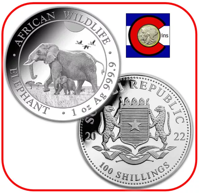 2022 Somalia (Somali Republic) Elephant 1 oz Silver Coin in capsule