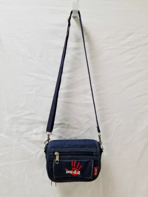 Vintage MUDD Denim Purse Crossbody Bag Jean Sparkle 90's Y2K Zipper Hook & Loop^