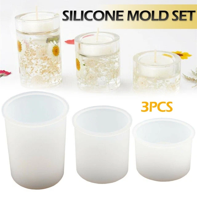 3 Pcs DIY Silikonform Tee Licht Kerzenhalter Formen Epoxidharz Casting Formen DE