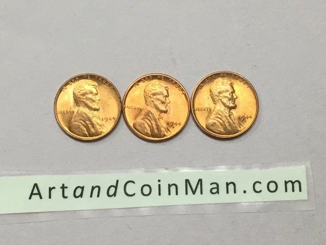 1944 Pds (3 Coin Set) Bu Uncirculated Lincoln Cent Wheat Penny Cents