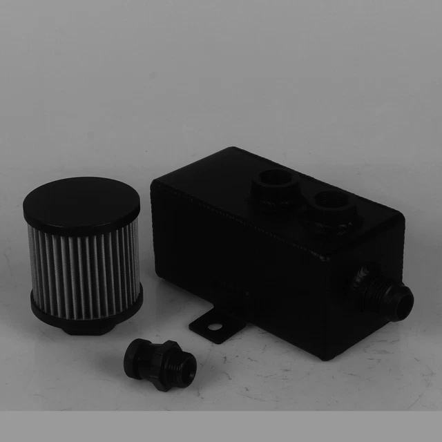 Universal 1L Aluminum Oil Catch Can Tank with Breather & Drain Tap Baffled Black