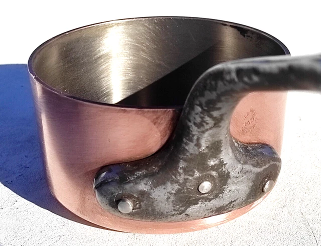 Vintage 4.9inch French Copper Saucepan CVD Villedieu Inox Lining 2mm 2.2lbs