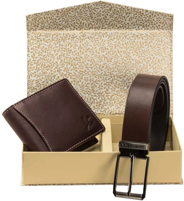 Nuevo Auténtico Hb Único Plegable Cuero HOMBRES Cartera Con Cinturón Combo B9