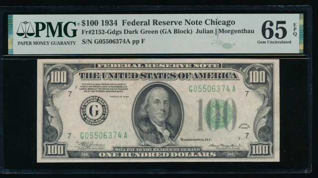 AC 1934 $100 Chicago FRN PMG 65 EPQ Fr 2152-G .. Gem Uncirculated!