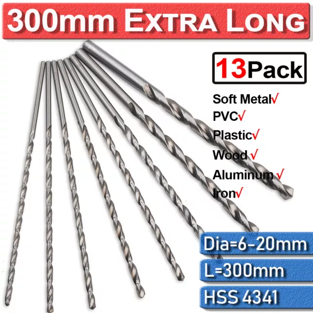 HSS Twist Drill Bit High Speed Steel Extra Long 6mm-12mm For Wood Metal Plastic