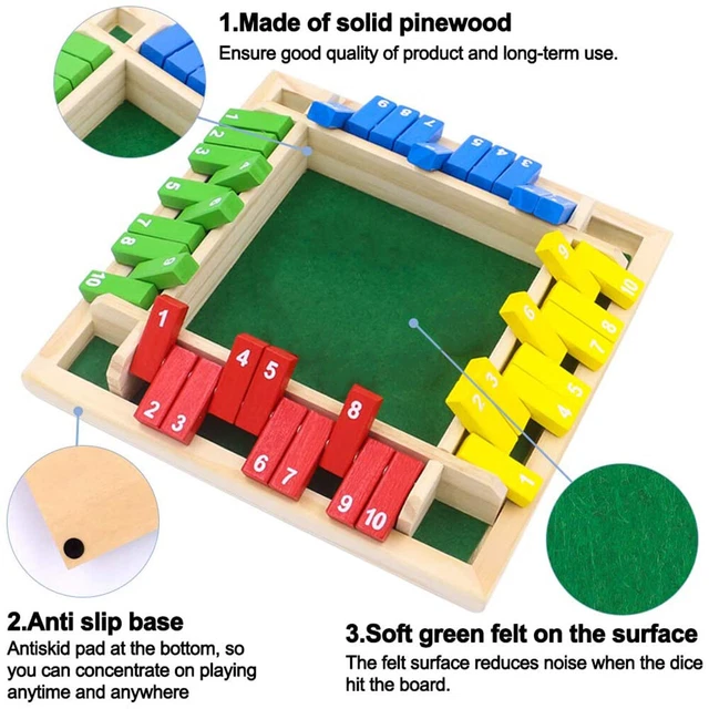 CHH Double Sided 12 Number Shut The Box Game - Classic Wooden Family Dice Game - View #11