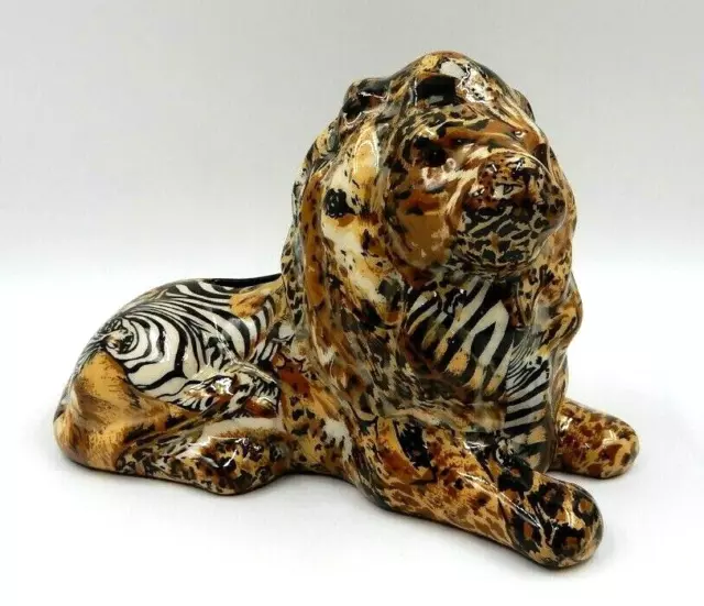 La Vie Glazed Patchwork Ceramic African Lion Coin Bank (Jm-22565)
