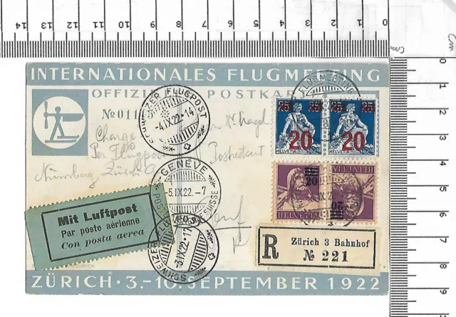 Sonderstempel Internationales Flugmeeting Zürich 1922 R-Zettel 3 Bahnhof ; 61979