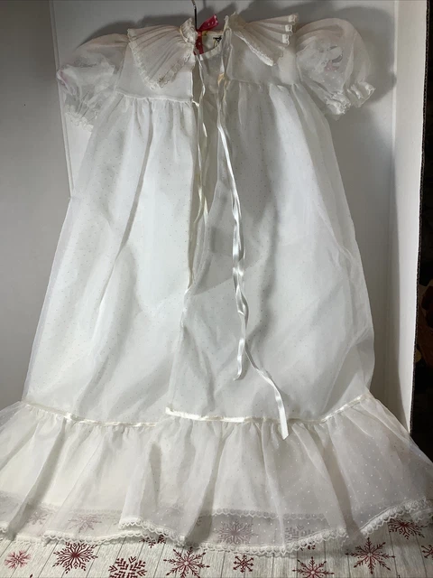 Vtg MADONNA by HADDAD Baptism Gown Robe 2 pc Set White Polls Dot Newborn