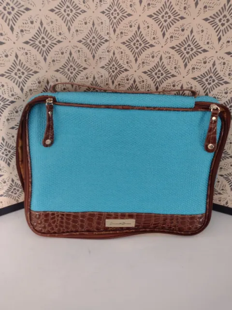 Samantha Brown Turquoise Blue & Brown Croco Trim Toiletry Luggage Bag