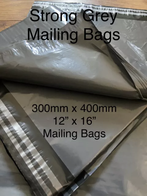 Strong Grey Plastic Postal Mailing Bags Poly  Self Seal 400x300mm 12"x16"