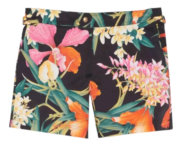 $695 Mens TOM FORD Bold Orchid Swim Shorts Trunks Black/Multi 34 US/ 50 EU