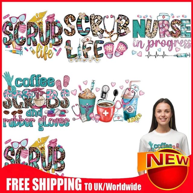 6 Sheet Heat Transfer Vinyl Patch Sticker for T-Shirt Backpack(C Nurse Alphabet)