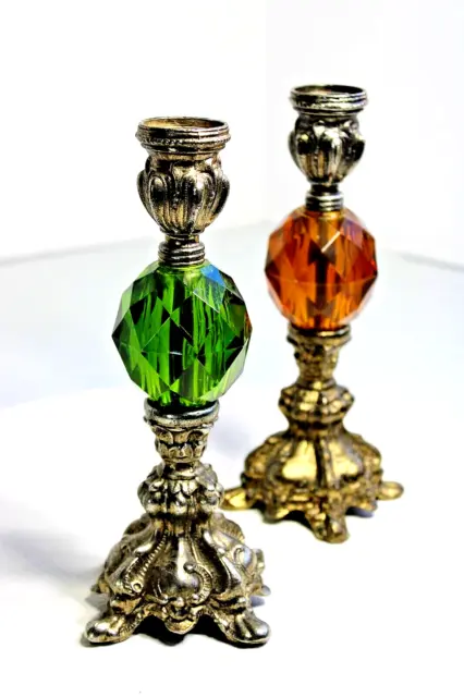 Hollywood Regency Mid Century Ornate Pair Table Lamp Bases Candle Holder 1837