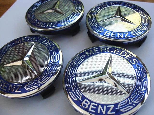 MERCEDES BLUE ALLOY Wheel Centre Hub Caps AMG A B C E S M Class ML CLA ...