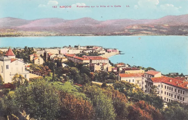 Carte postale ancienne CORSE AJACCIO 183 LL panorama sur la ville et le golfe