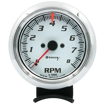 Equus 3-3/8 Dia Tachometer 8000 RPM White Dial - E5078