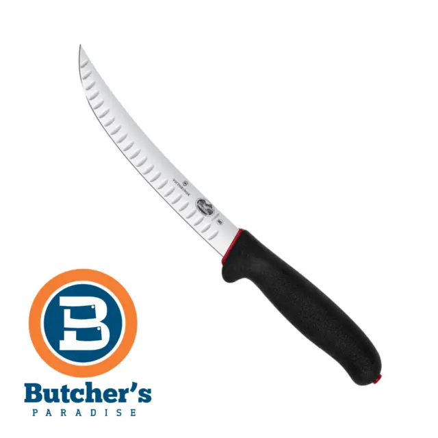 Butcher's 10" Victorinox Black Fluted Blade, Non Slip Fibrox Curved Knife