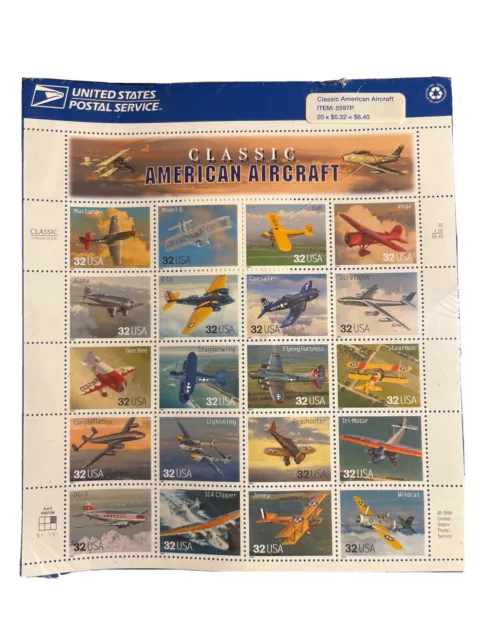 Classic American Aircraft Sheet of Twenty 32 Cent Stamps 5597P By USPS