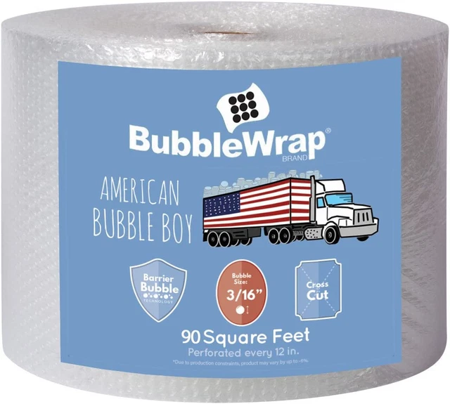 Bubble Cushioning Wrap Padding Roll 12" Wide 3/16" Perf 12" 90ft  - Made in USA
