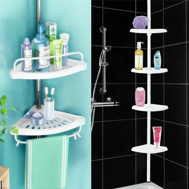 4 TIER SHOWER Caddy Tension Pole Corner Shelf Rack Bathtub Organizer