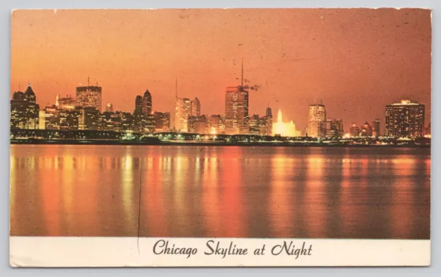 Postcard Chicago skyline at night Illinois