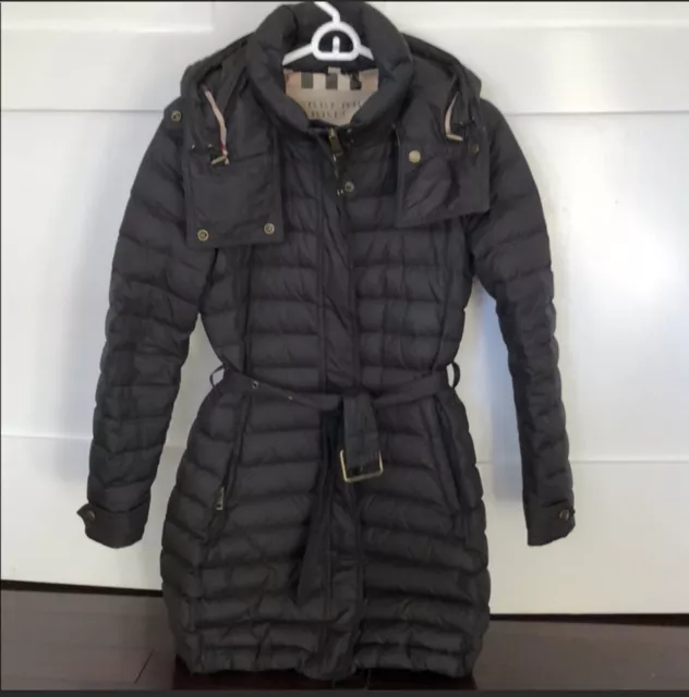 Burberry Brit Women's Black Puffer Jacket Colebrooke Removable Hood Down Size XS