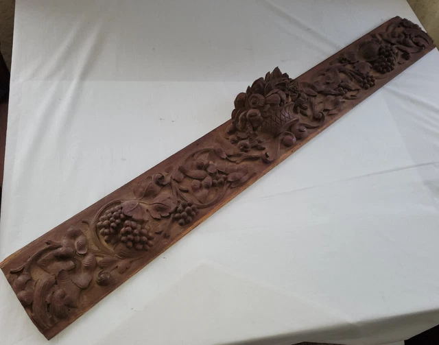 Antique 1880s Carved Oak Wood Fragment Grapes Leaves Cornucopia Ornate 51" Long