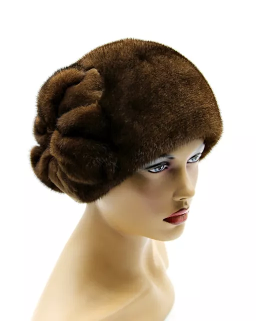 Fur Hat Mink Winter Womens Warm Style Real Fashionable Natural Brown Pastel