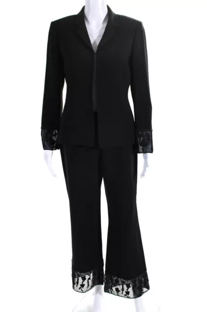 Albert Nipon Womens Black Beaded Collar Long Sleeve Blazer Pants Set Size 4P