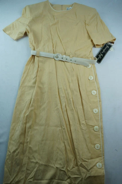 Vintage 80s Jennifer Jeffries Women 14 Yellow A-Line Dress With Belt NWT F709