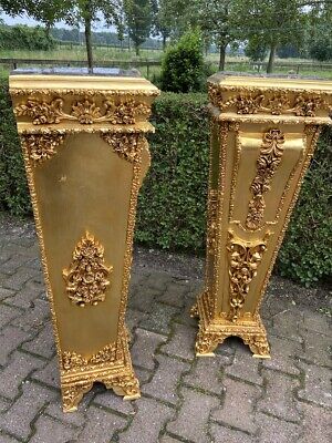 French Louis XVI wooden Pedestal/Colums in Gold With Marble Top 7