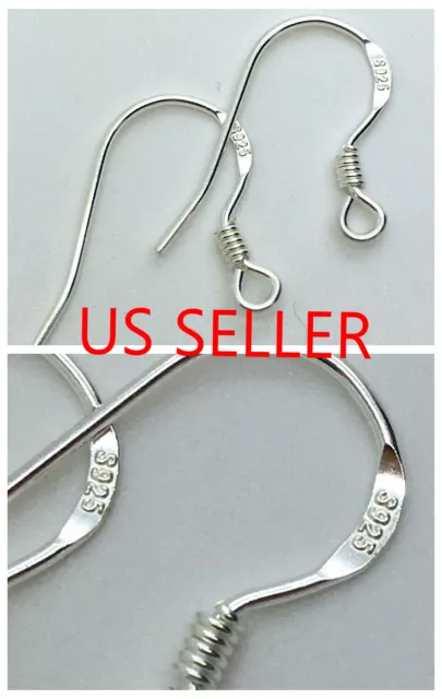 1) Pair Solid Sterling Silver 925 Earring Hooks French Wire 2pc DIY Findings US