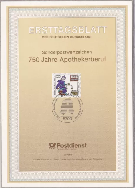 Ersttagsblatt ETB 2/1991 - "750 Jahre Apothekerberuf - Codex" - Stempel Bonn
